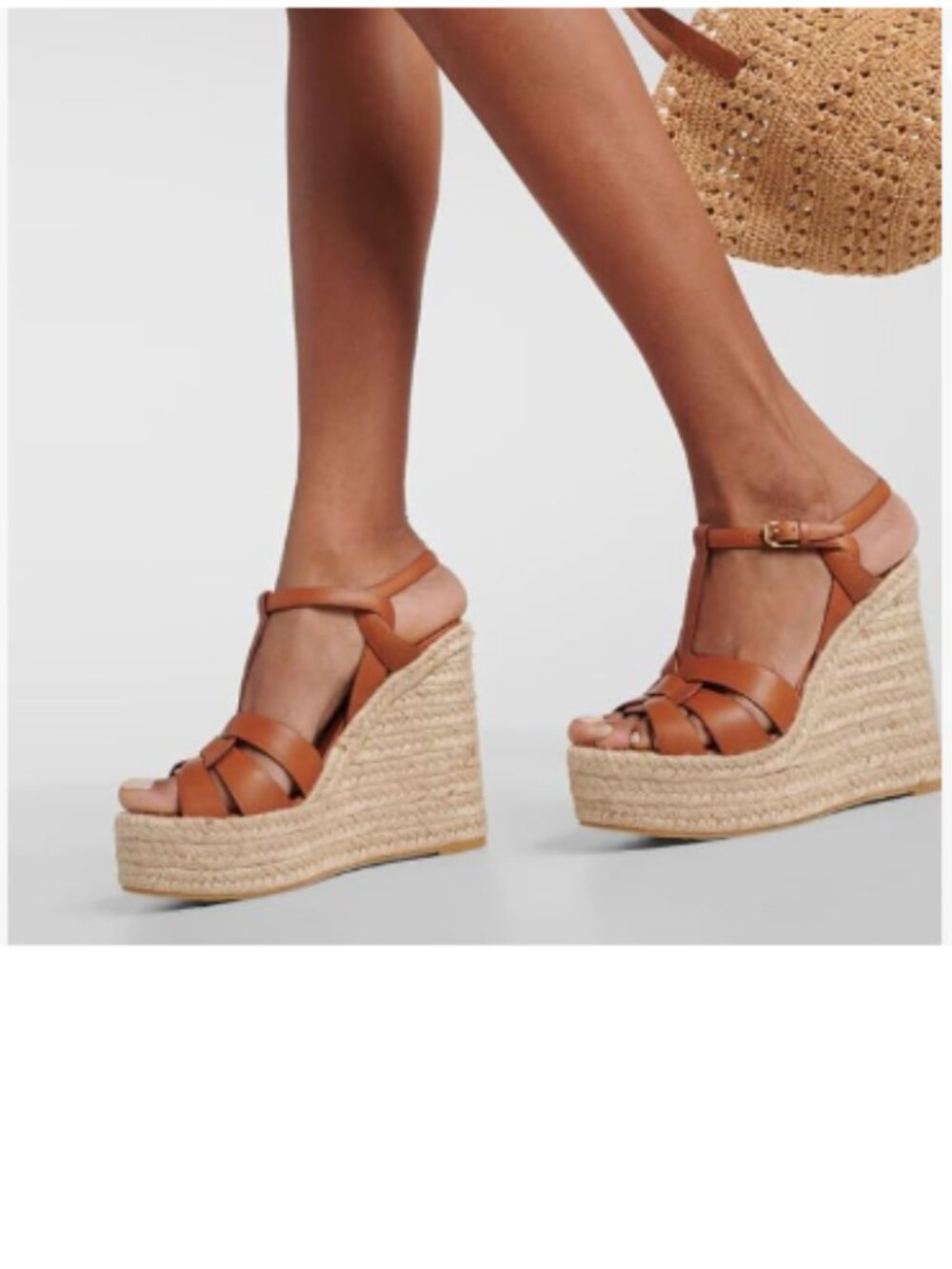 FSJ Brown Open Toe Espadrille Platform Ankle Strap Wedge Woven Cutout Sandals